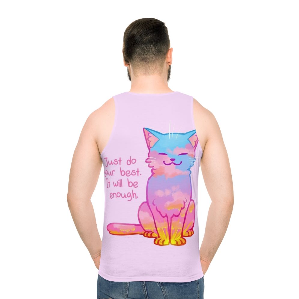 Sunset cat graphic on a unisex tank top with an inspirational affirmation