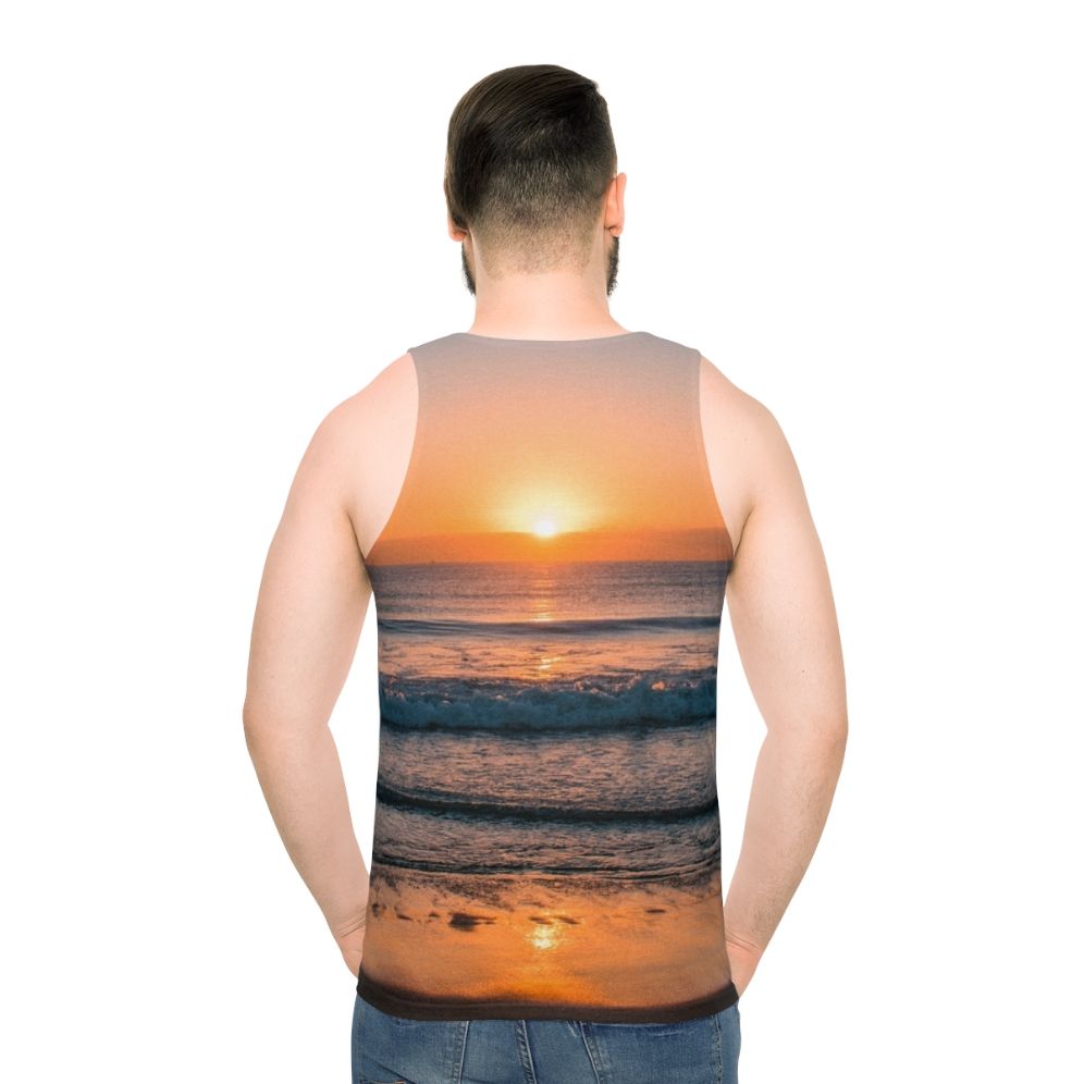 Sunset over the beach unisex tank top