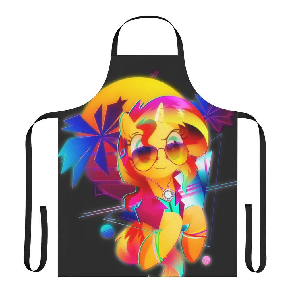 Sunset Shimmer inspired synthwave retro apron featuring neon colors and 80s aesthetics