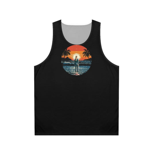 Sunset and surfer unisex tank top