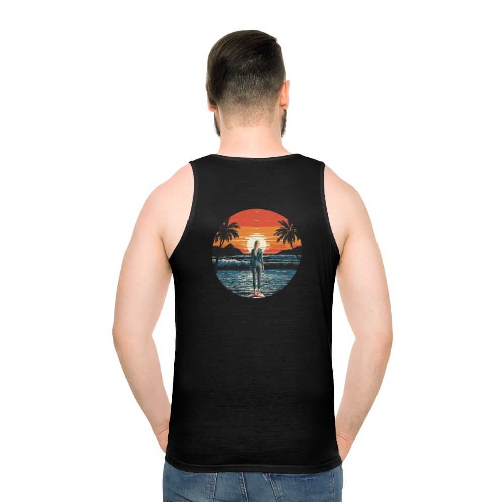 Sunset and surfer unisex tank top