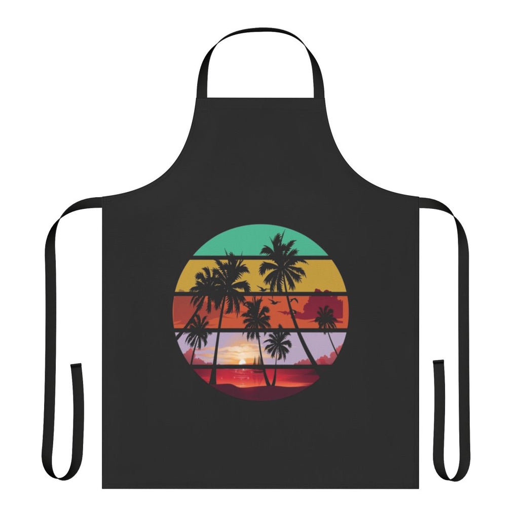 Sunset view with palm tree silhouette on an apron