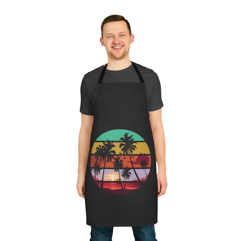Sunset view with palm tree silhouette on an apron
