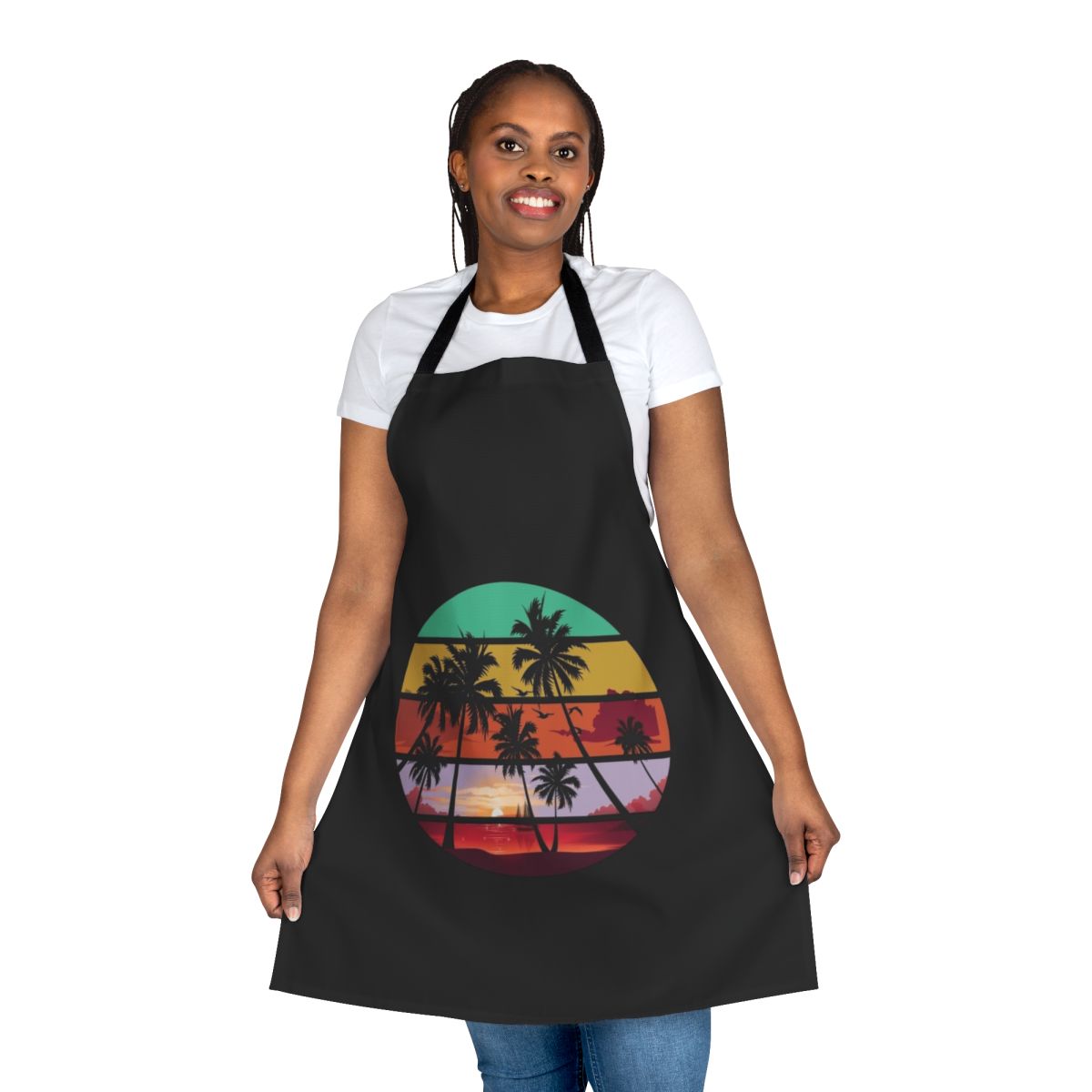Sunset view with palm tree silhouette on an apron