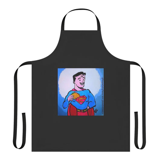 Super hero taco apron featuring a cartoon character eating tacos