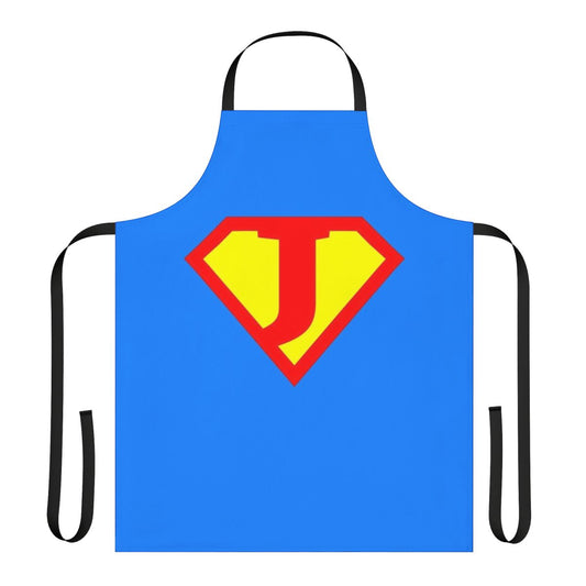 Super Letter Alphabet Apron featuring a collage of superhero-inspired letters A to Z