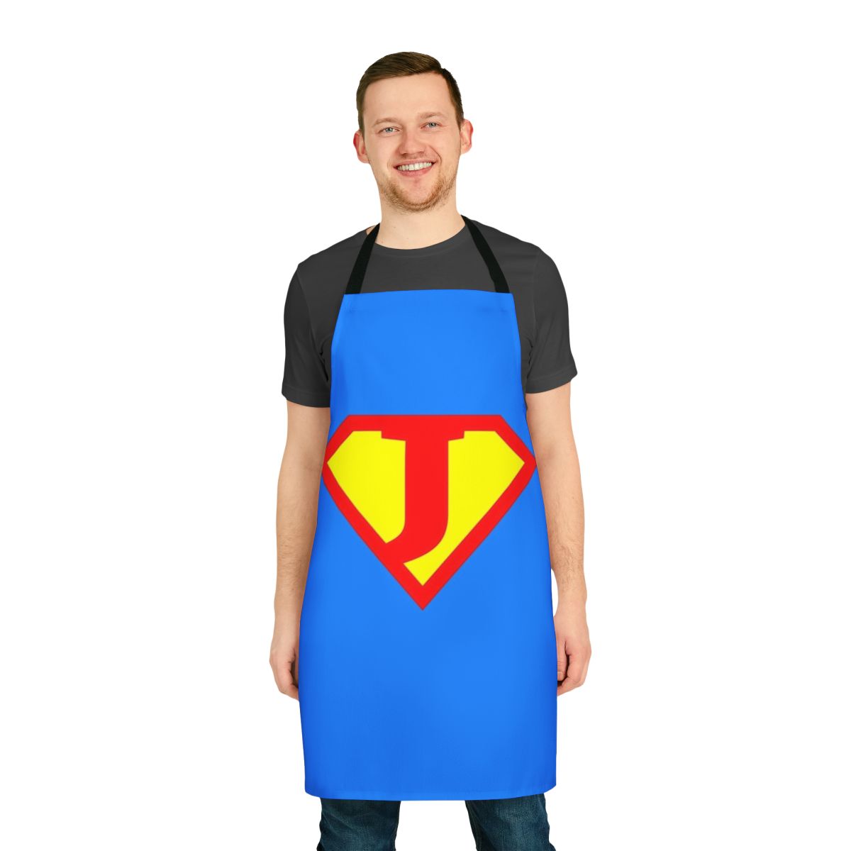 Super Letter Alphabet Apron featuring a collage of superhero-inspired letters A to Z