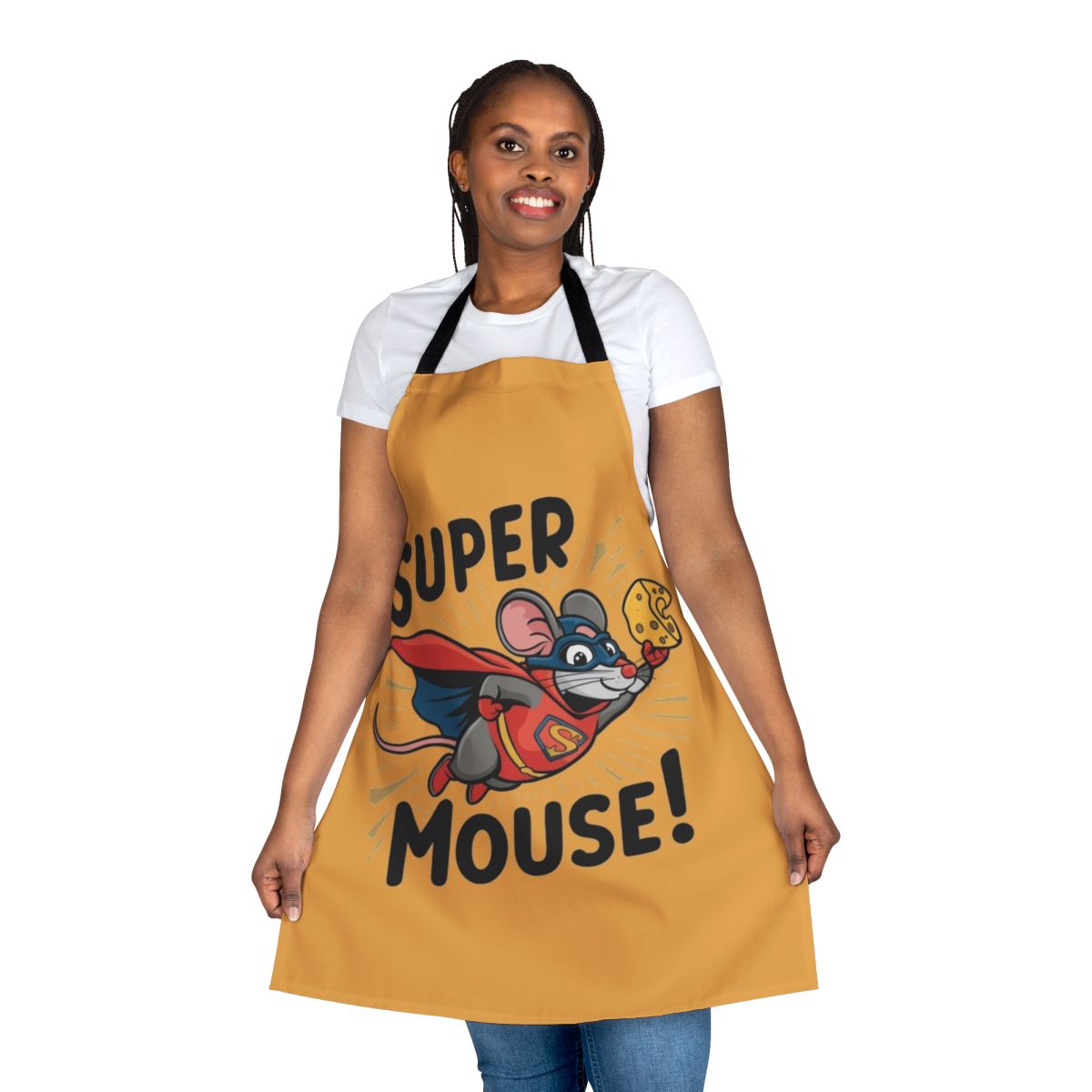 A super mouse wearing a heroic apron, ready to take on culinary challenges.