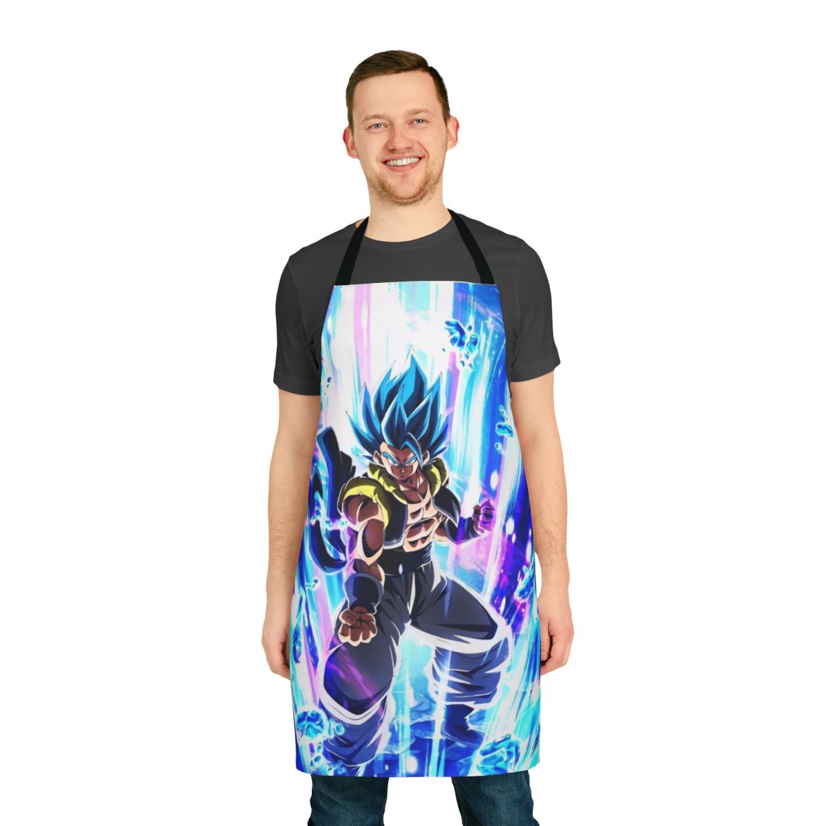 Super Sayajin Blue inspired apron featuring Gogeta from Dragon Ball Super