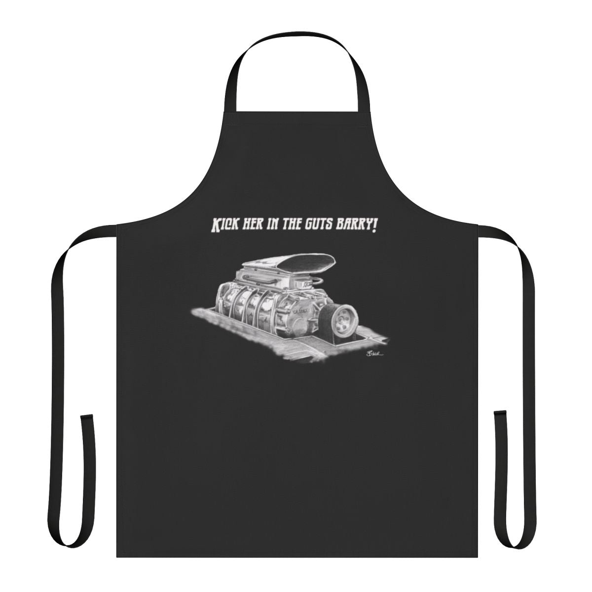 Mad Max inspired supercharger apron with V8 and post-apocalyptic design