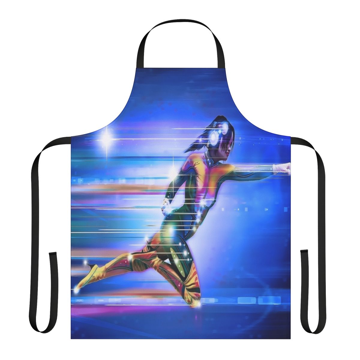 Superhero-themed apron with vibrant colors and designs