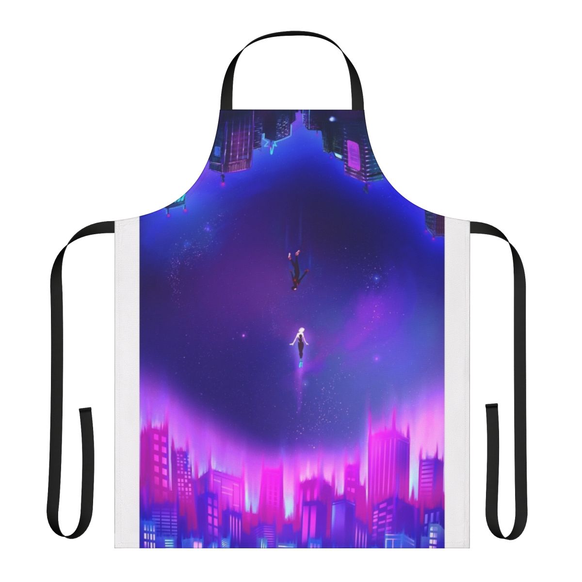 Colorful apron depicting characters Gwen Stacy and Miles Morales from the Spider-Verse