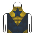Superhero art apron featuring a stylized Booster Gold costume design
