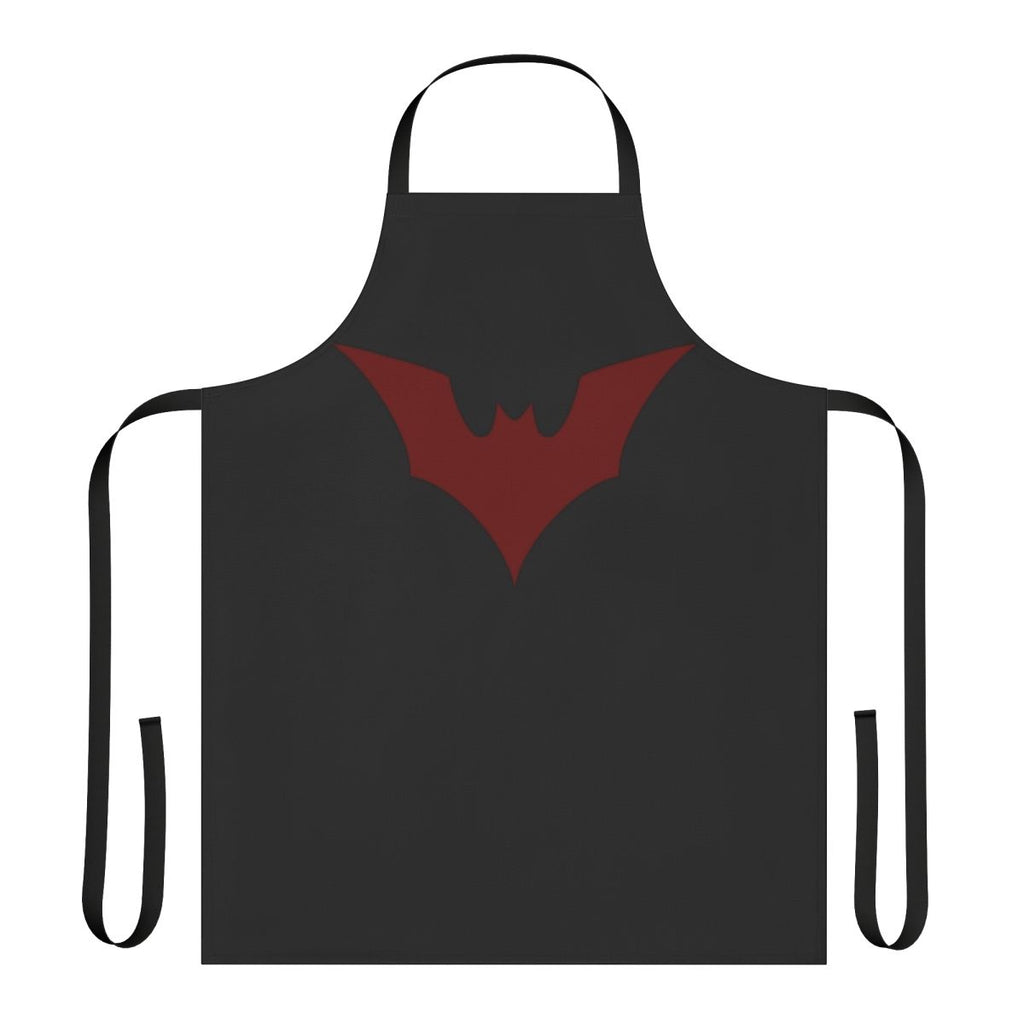 Vibrant red apron with a graphic bat design, perfect for superhero, geeky, or Halloween cosplay