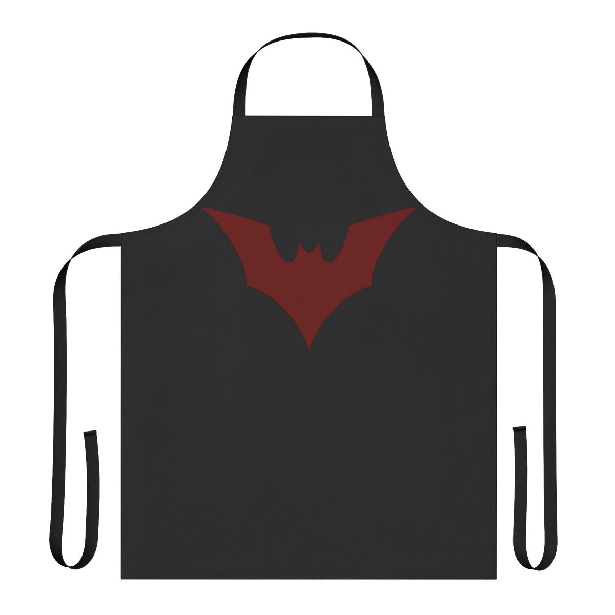 Vibrant red apron with a graphic bat design, perfect for superhero, geeky, or Halloween cosplay