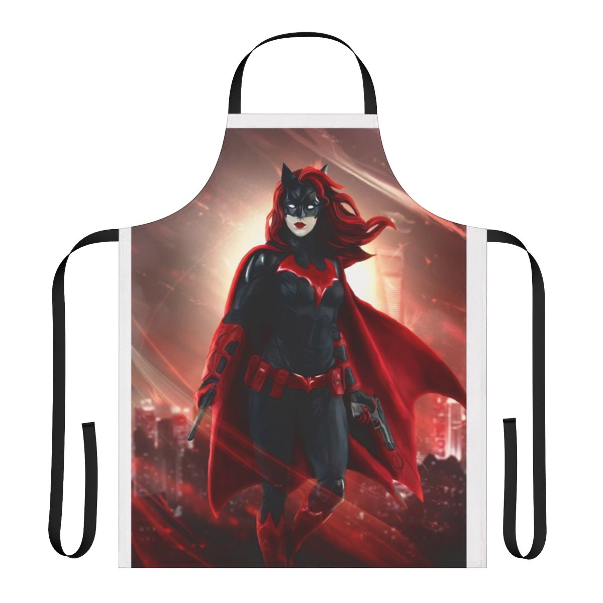 Batwoman themed apron featuring Kate Kane, the lesbian superhero from the DC Comics universe