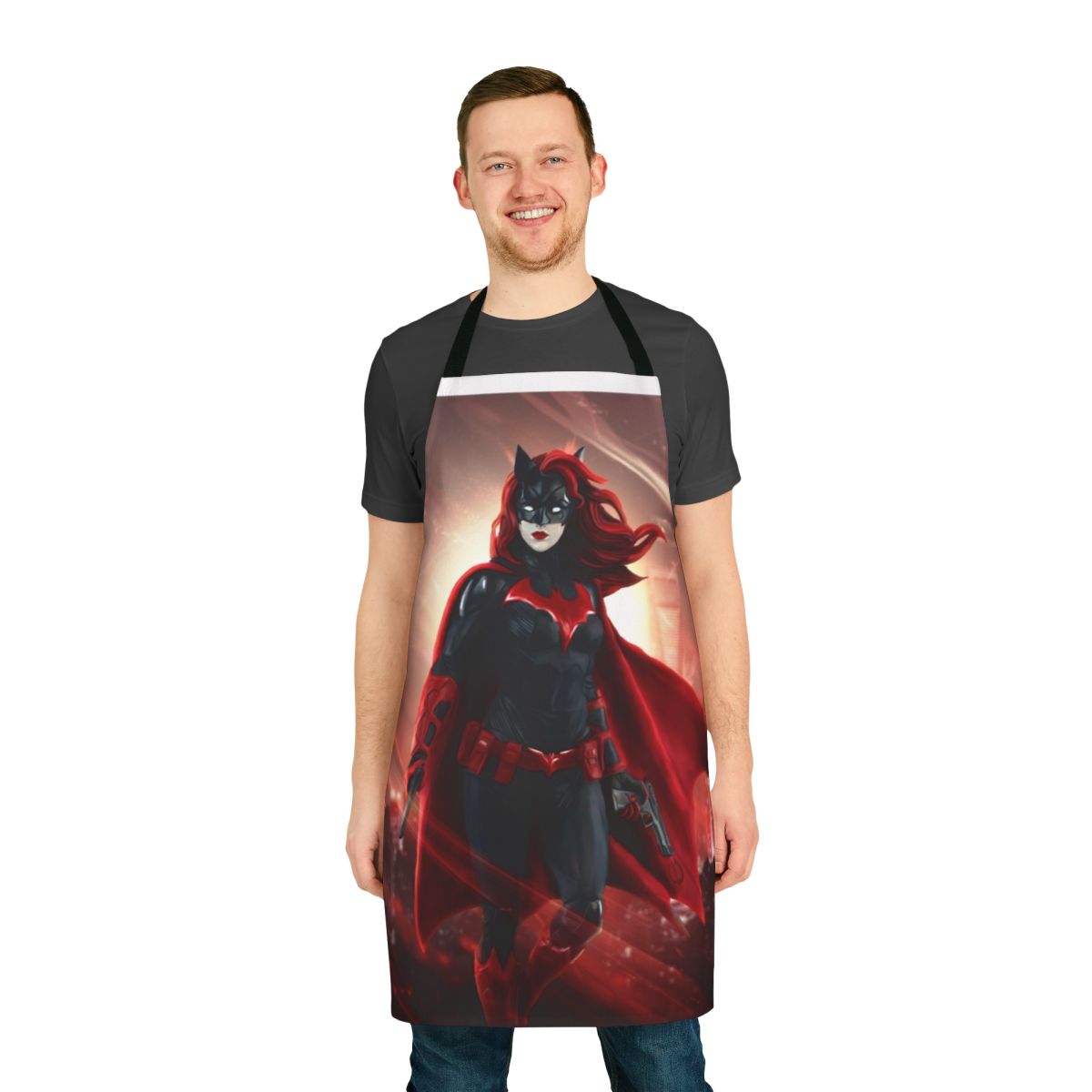 Batwoman themed apron featuring Kate Kane, the lesbian superhero from the DC Comics universe