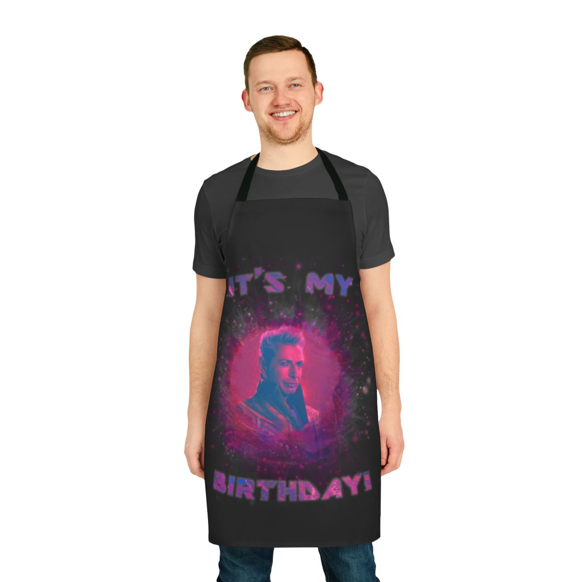 Grandmaster-inspired apron with Marvel characters for birthday celebrations