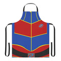 A red and blue apron featuring a superhero design inspired by the Nickelodeon TV show "Henry Danger"