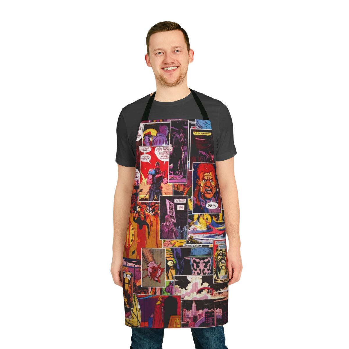 Watchmen character collage printed on an apron.