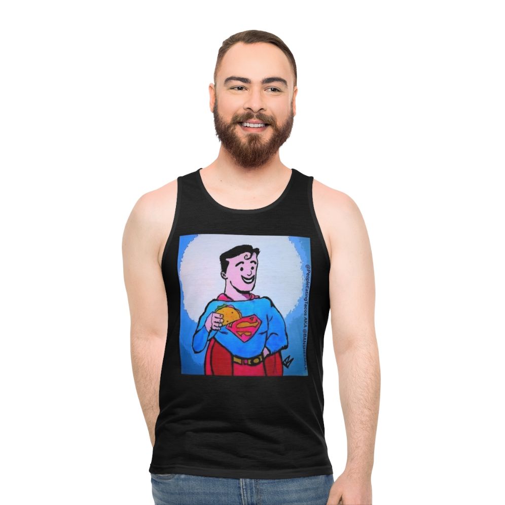 Superhero Eating Tacos Unisex Graphic Tank Top