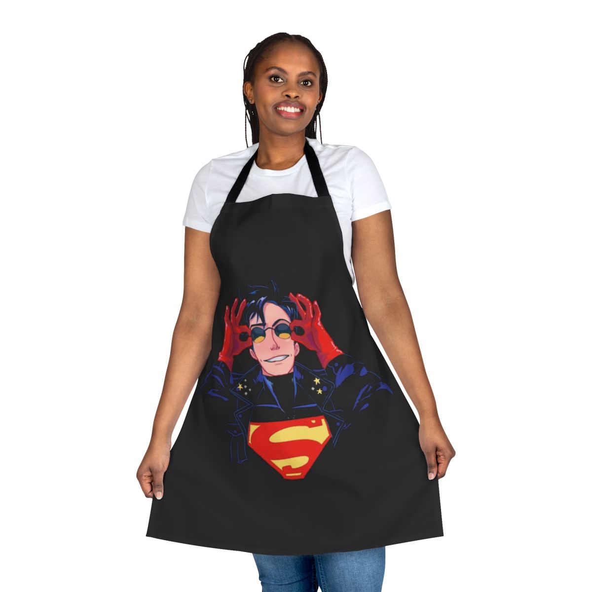 Superhero-themed apron featuring the iconic Superboy design