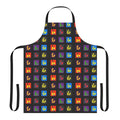 Superhero-themed apron featuring a minimalist mashup of comic book logos and designs