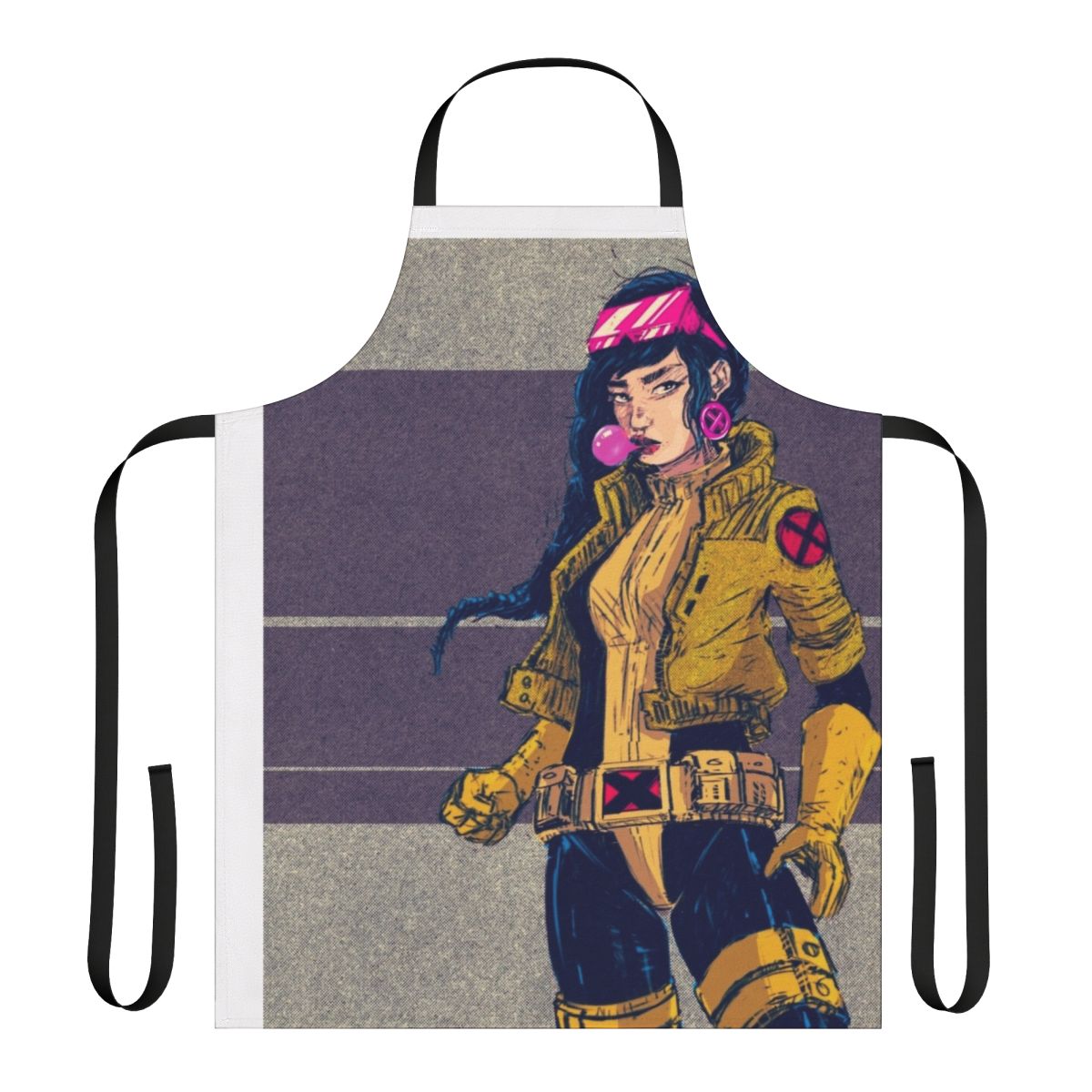 Vibrant and bold apron featuring comic book-inspired superhero graphics