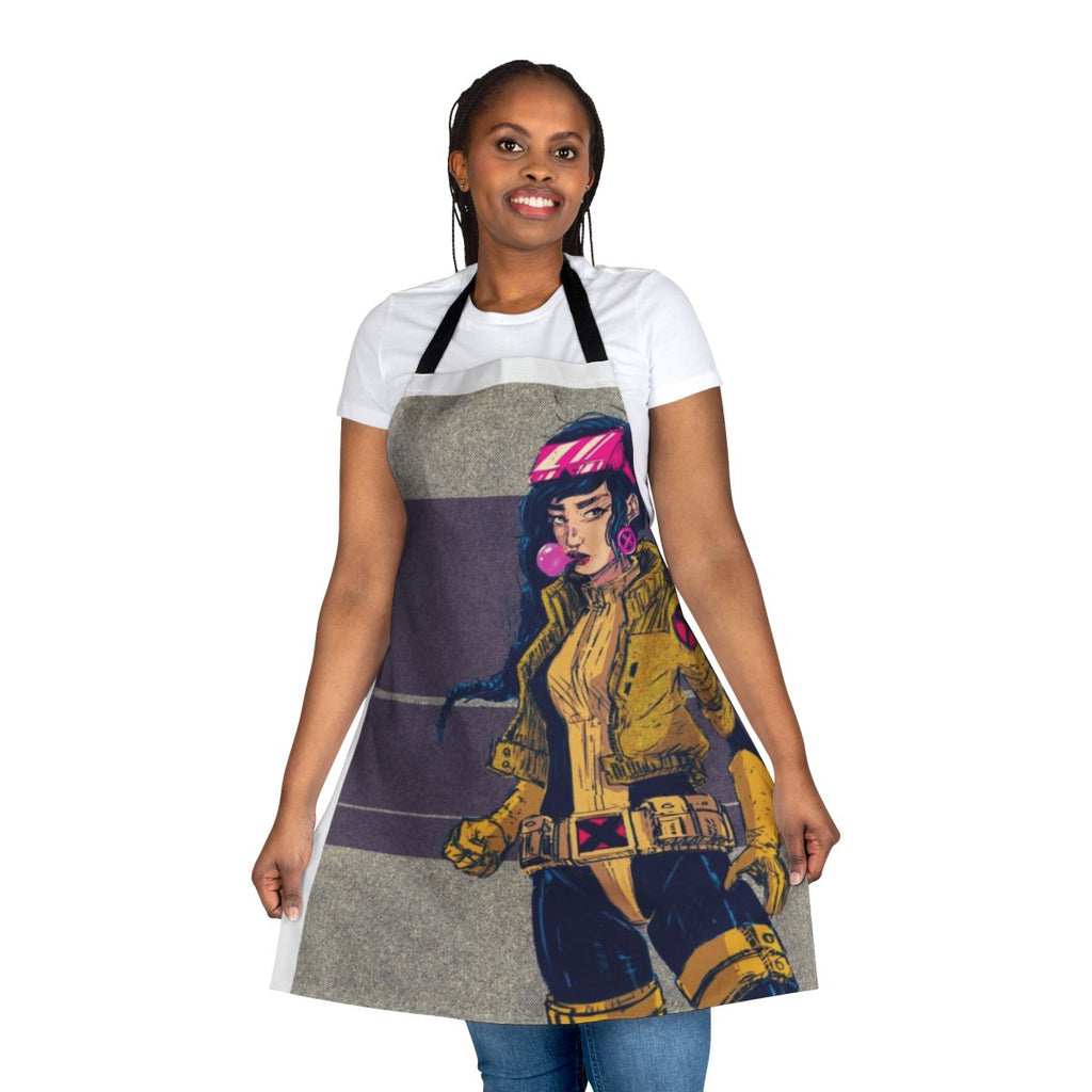 Vibrant and bold apron featuring comic book-inspired superhero graphics