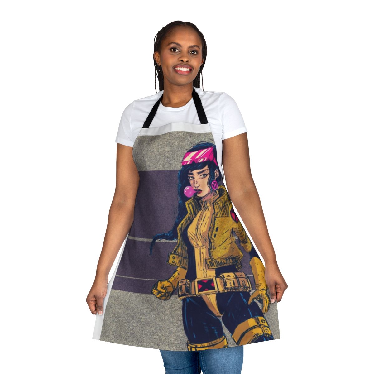 Vibrant and bold apron featuring comic book-inspired superhero graphics