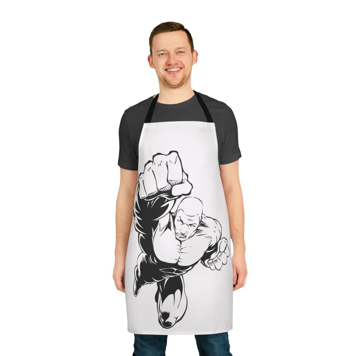 Superhero-themed apron with bold design and durable material for the home cook or baker