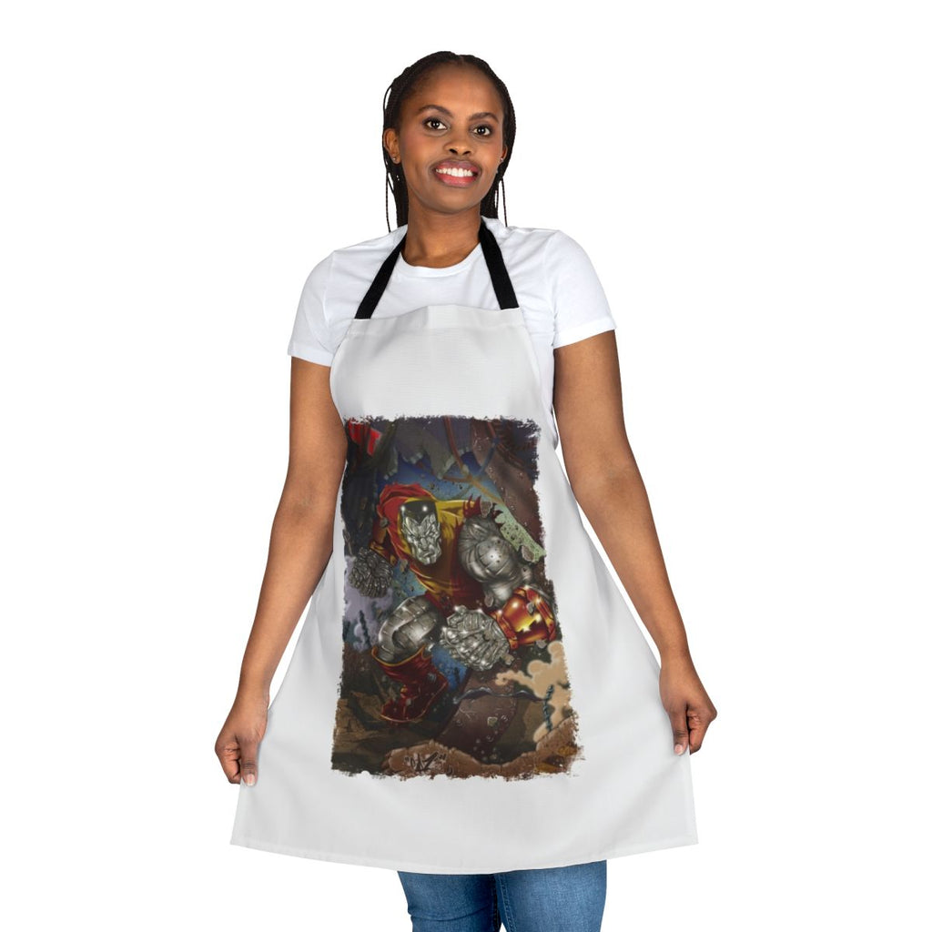 Superhero-themed apron with bold comic book design