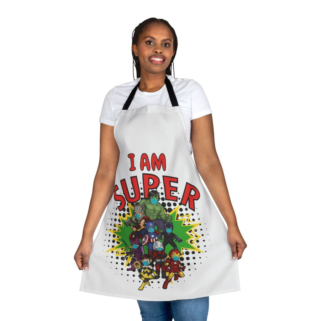 Image of a colorful apron with a superhero design, perfect for kids during the coronavirus pandemic.