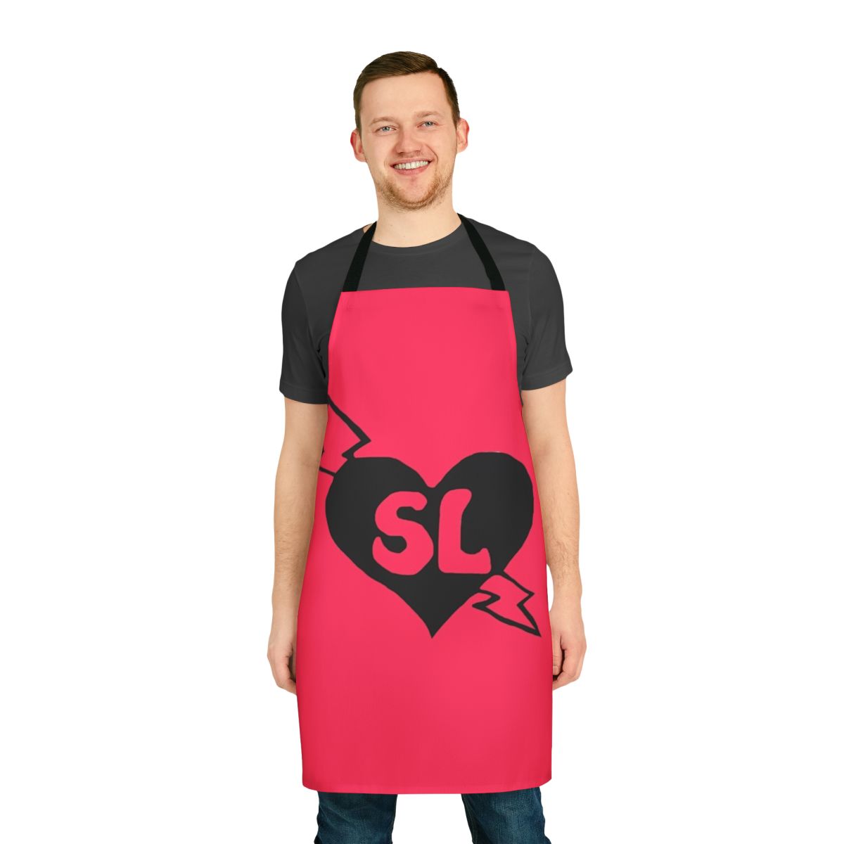 Colorful superhero-themed apron with "Superluv" logo