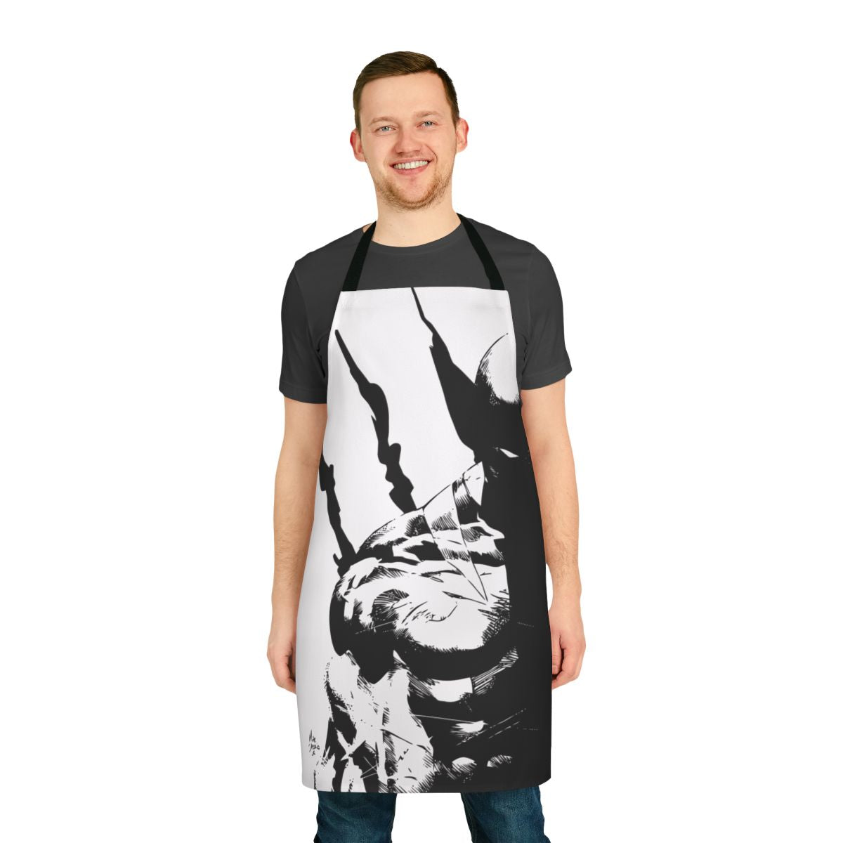 Superhuman-themed apron with Wolverine and X-Men inspired design