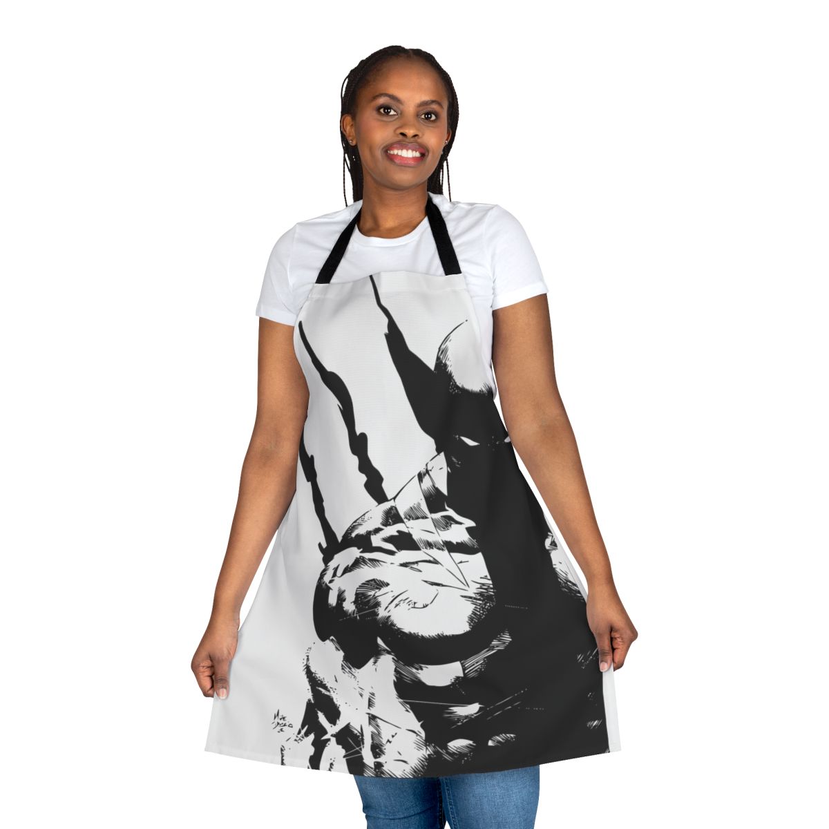 Superhuman-themed apron with Wolverine and X-Men inspired design