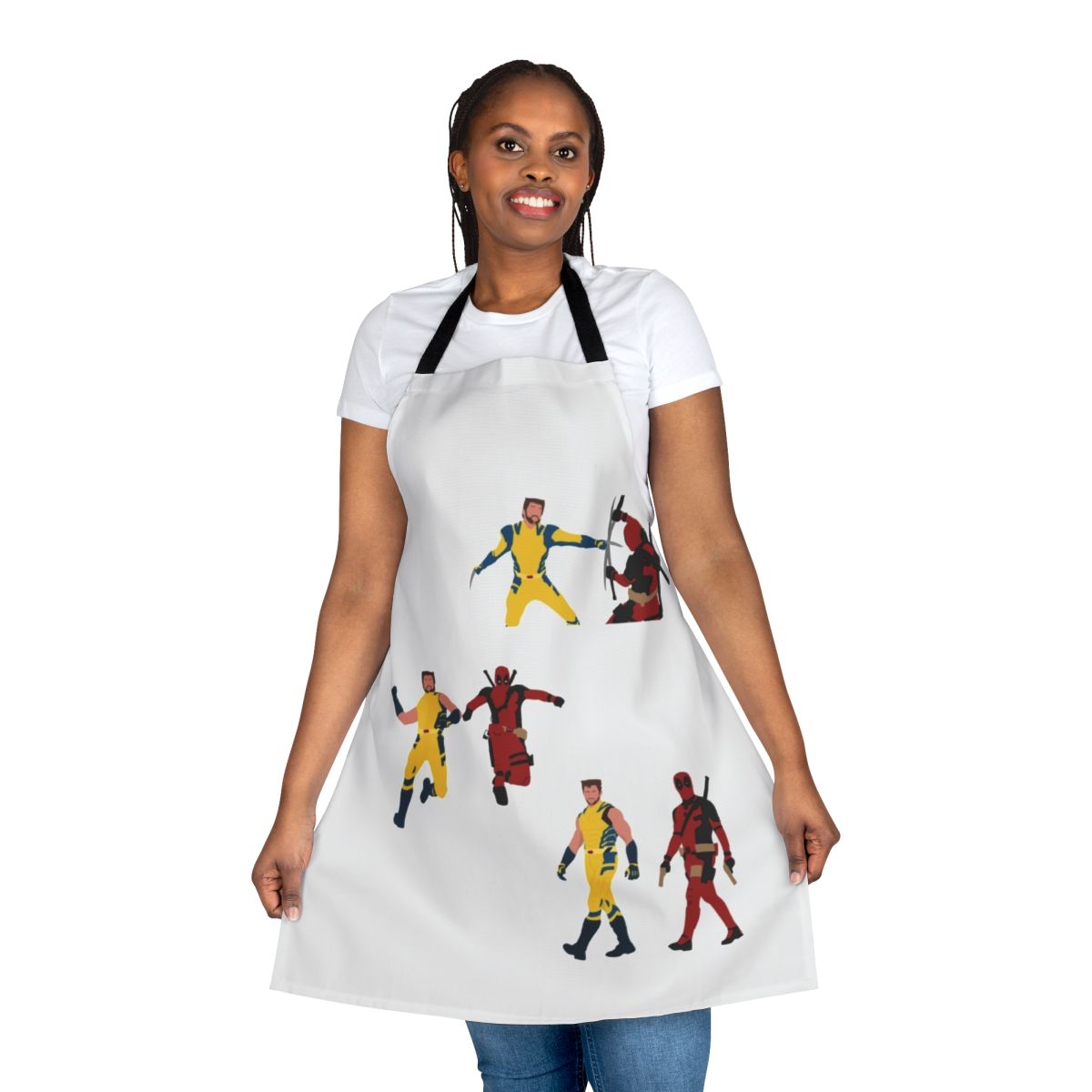 Superhero-themed apron featuring popular Marvel characters