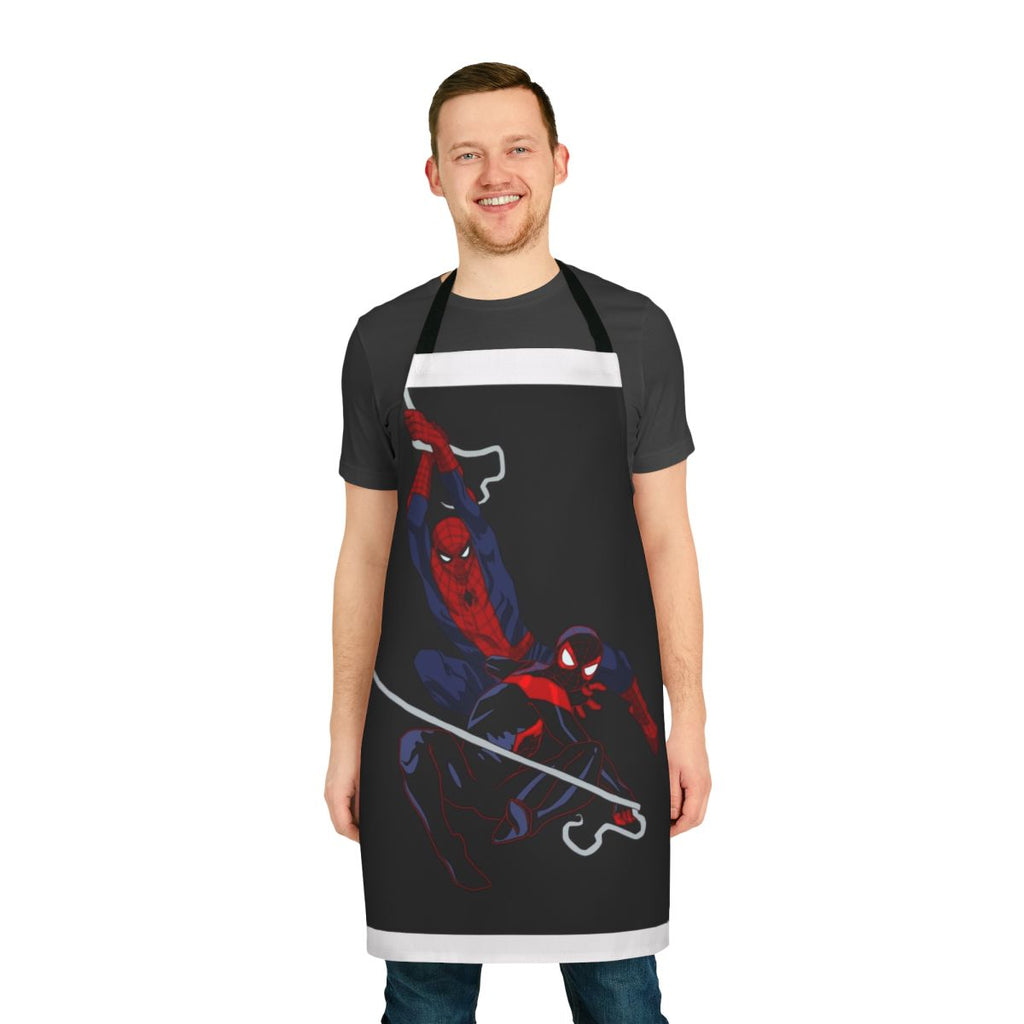 Stylish apron featuring Spider-Man, Miles Morales, and other web-slinging heroes