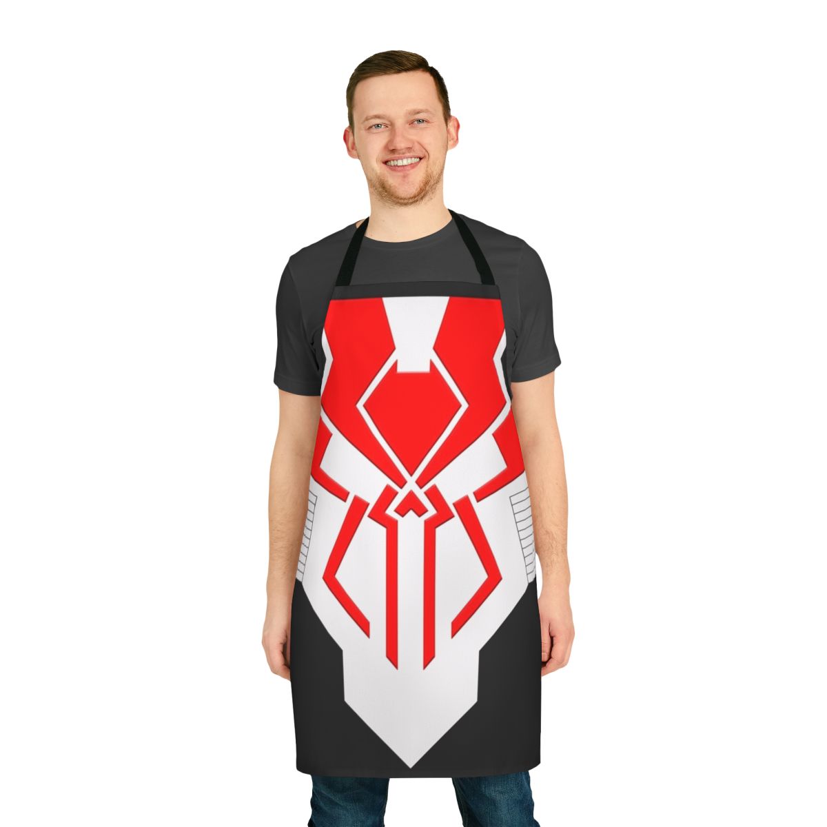 Apron featuring a spiderweb design and Marvel comic book-inspired artwork