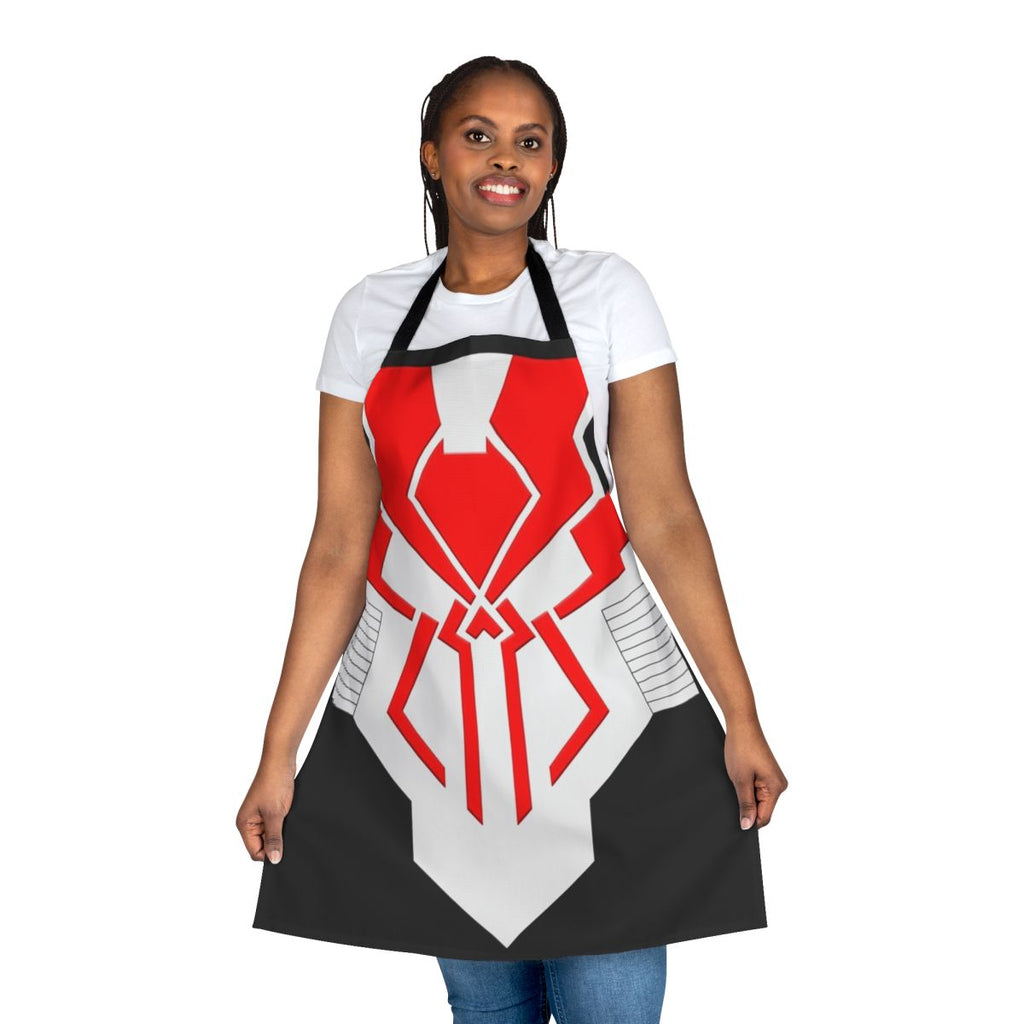 Apron featuring a spiderweb design and Marvel comic book-inspired artwork