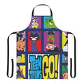 A vibrant, superhero-inspired apron featuring the iconic Teen Titans logo and characters.