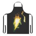 Black and white apron with a superhero-inspired vintage comic book design featuring lightning strike and superhuman powers