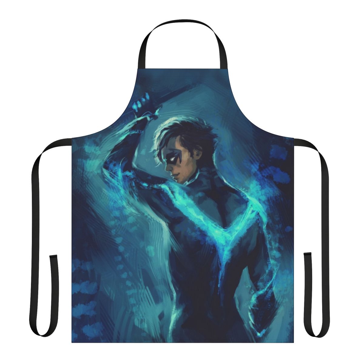 Superhero-themed blue apron with Nightwing design
