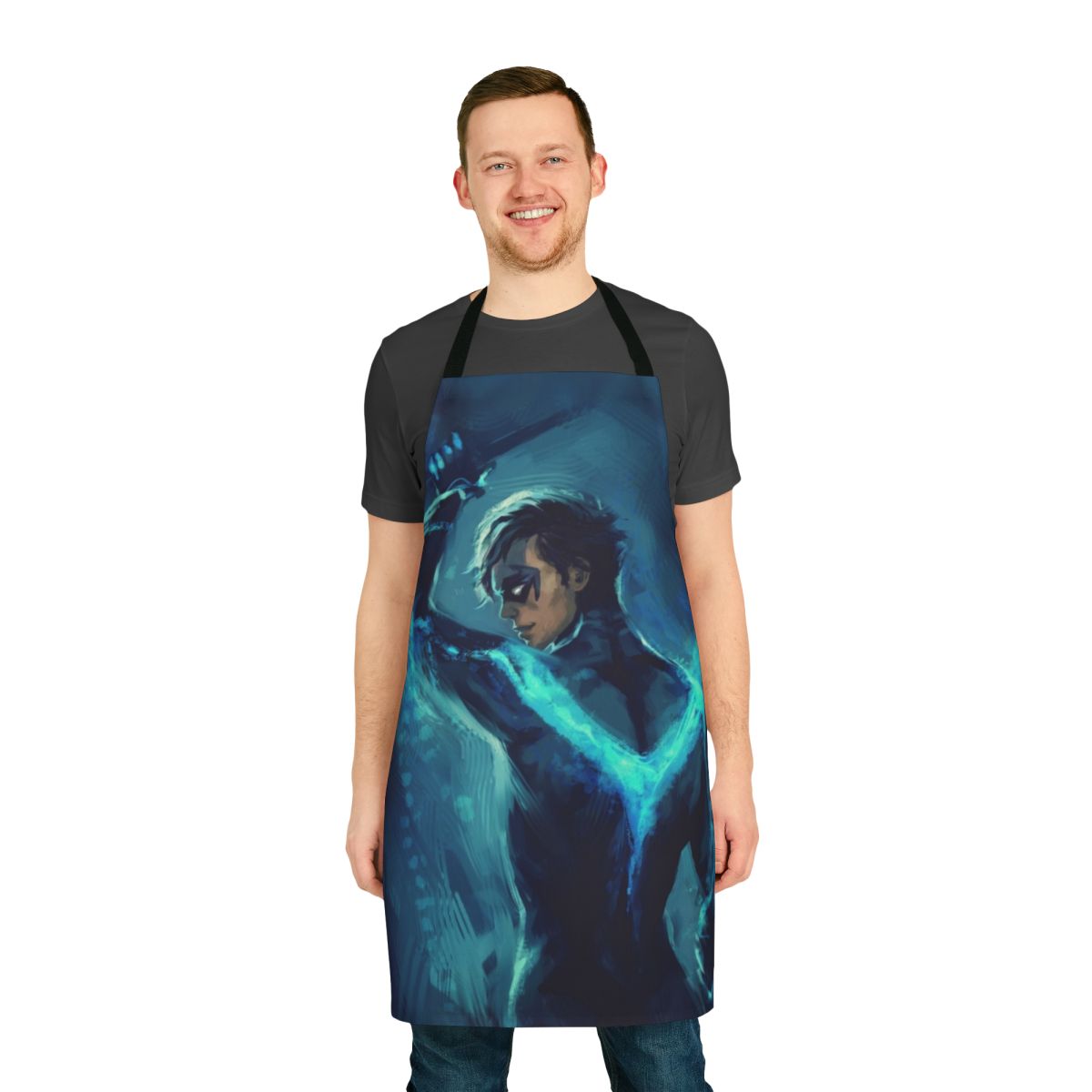 Superhero-themed blue apron with Nightwing design