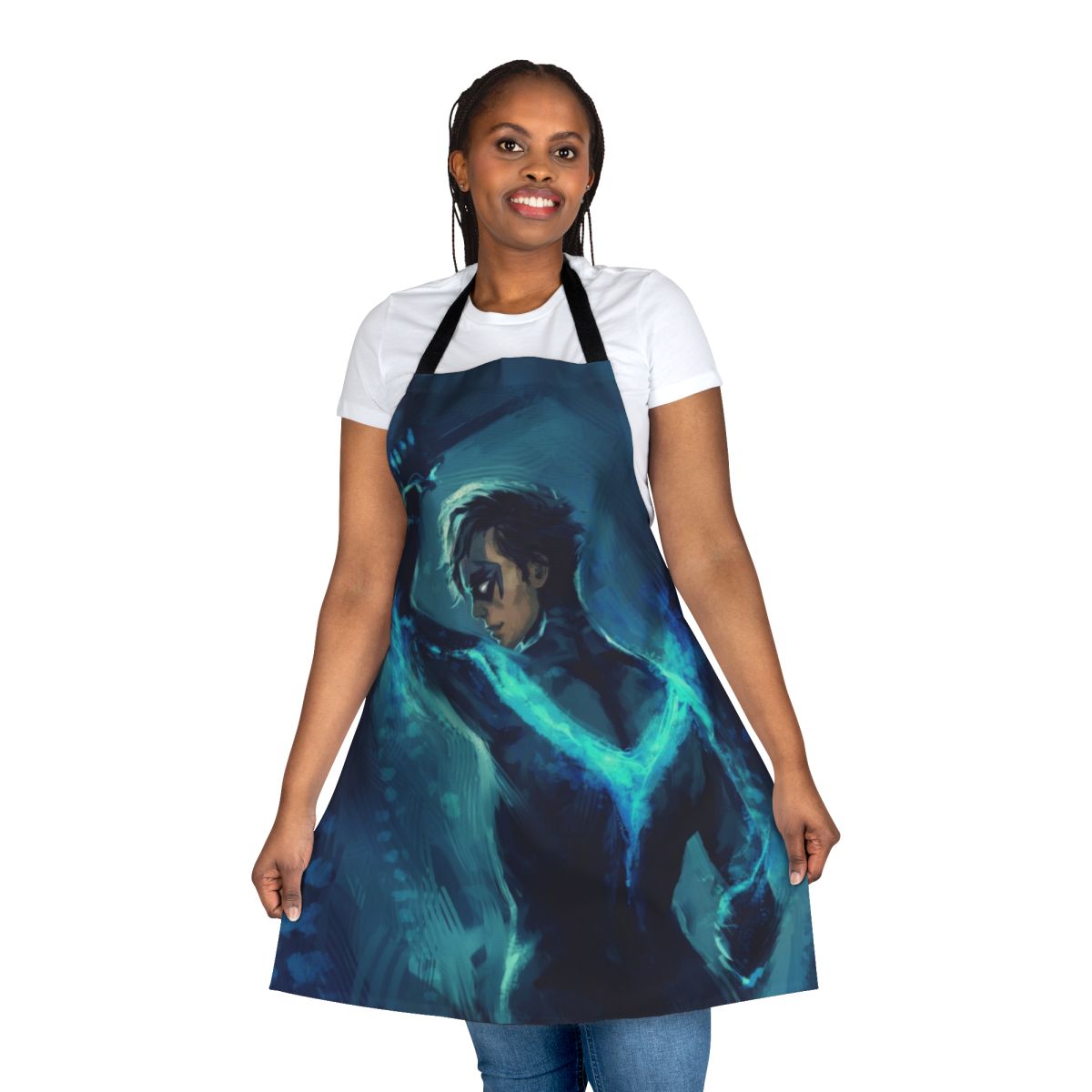 Superhero-themed blue apron with Nightwing design