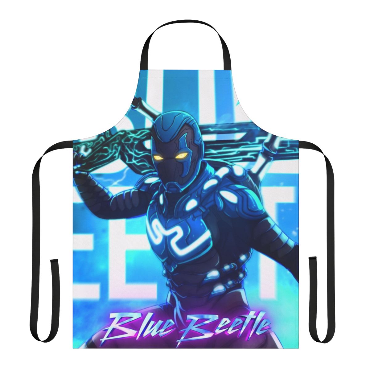 Blue apron featuring the iconic Blue Beetle superhero design