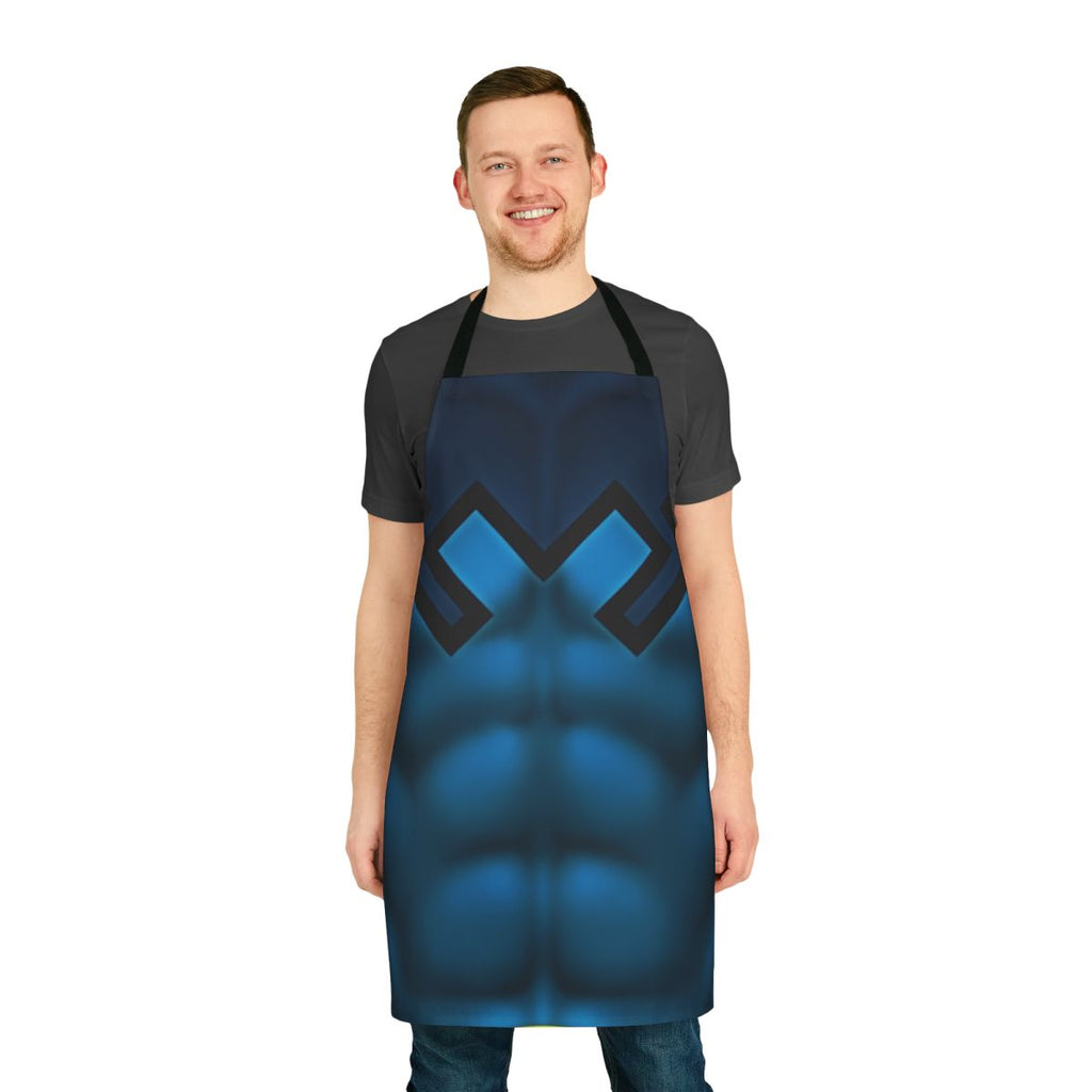 Blue Beetle superhero character art printed on a high-quality apron.