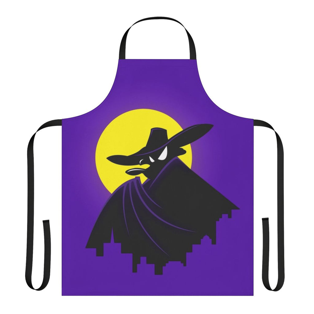 A vibrant apron featuring a mashup of classic Disney cartoon characters in a superhero-inspired design