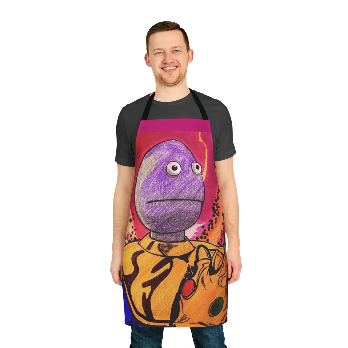 Comedy apron featuring Randy the Inevitable character from Randy Feltface