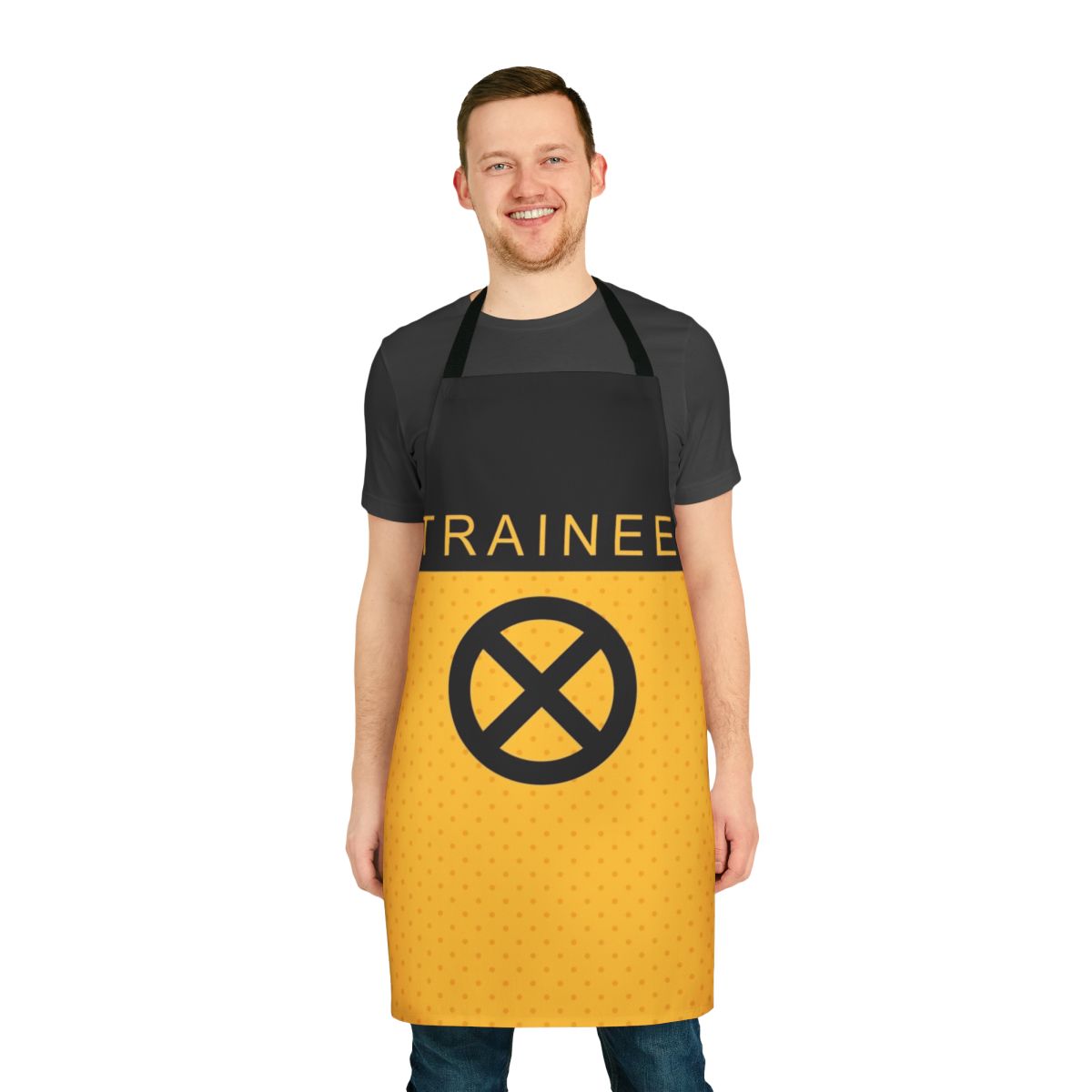 Superhero-themed apron with Deadpool-inspired design